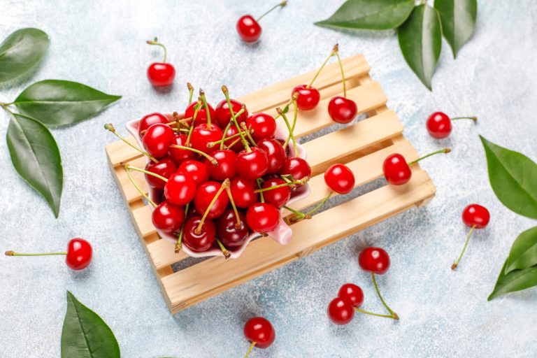 red-cherries-plate-bowl-gray-table